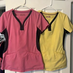 2 sets of Healing Hands Purple Label Yoga Scrubs - Pink & Yellow